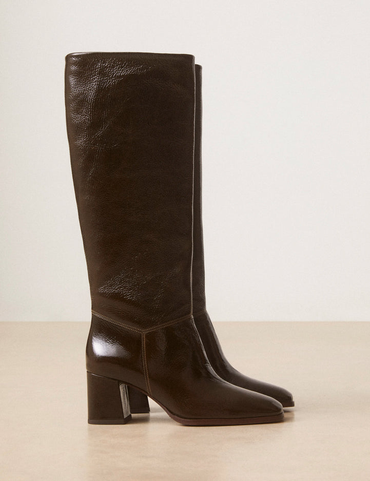 Bottes Cuir Vernis Kaki - Numéro 109 - Rivecour