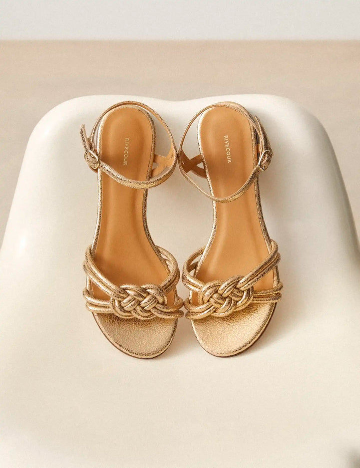 Flat Sandals Leather Crackled Gold - Numéro 112 - Rivecour