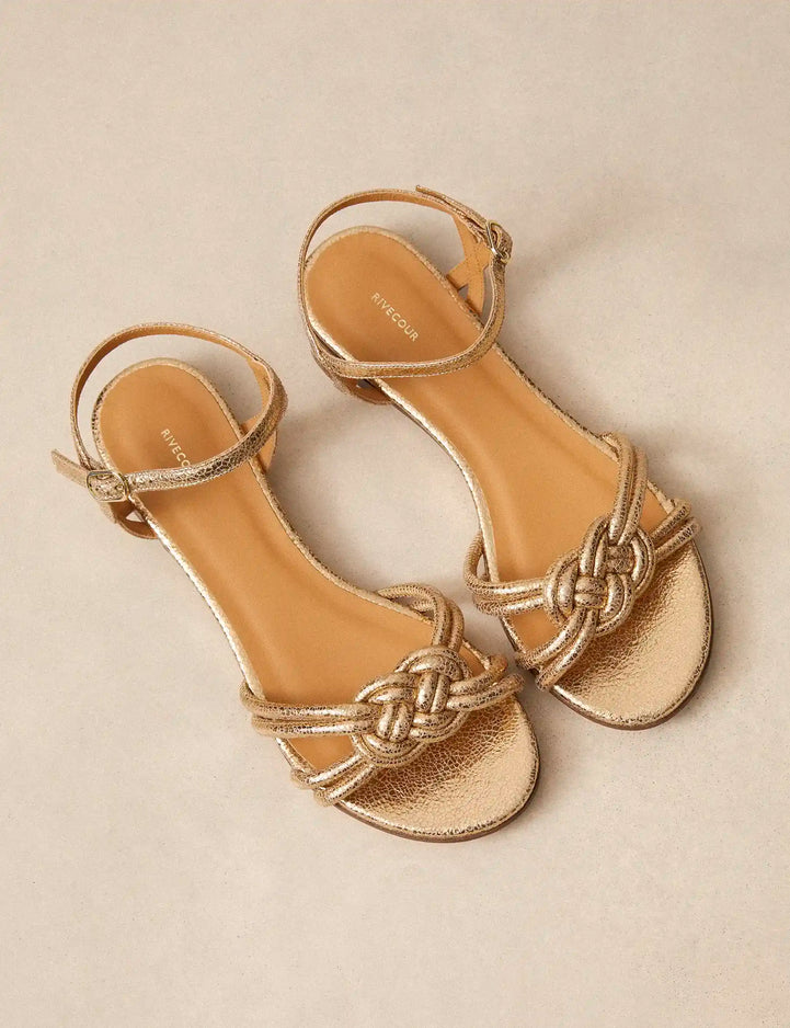 Flat Sandals Leather Crackled Gold - Numéro 112 - Rivecour