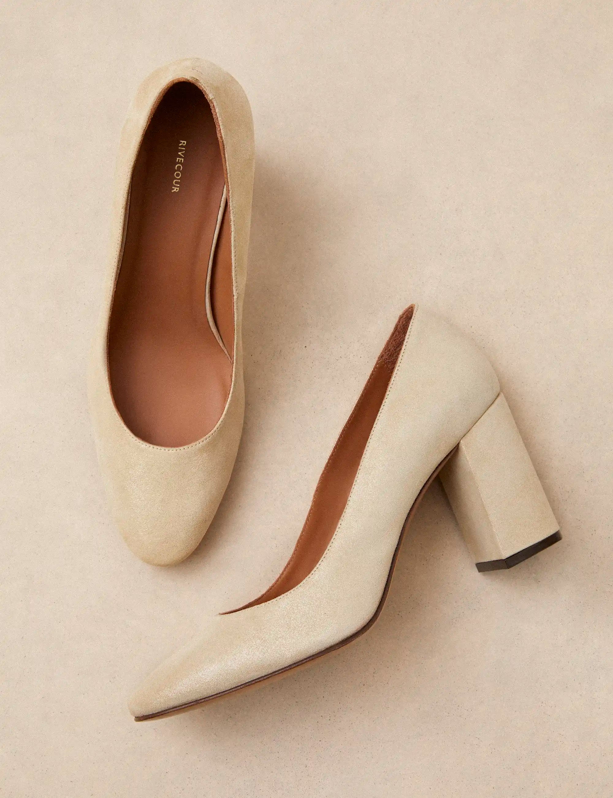 Pumps Suede Or White Irisé - Numéro 121 - Rivecour