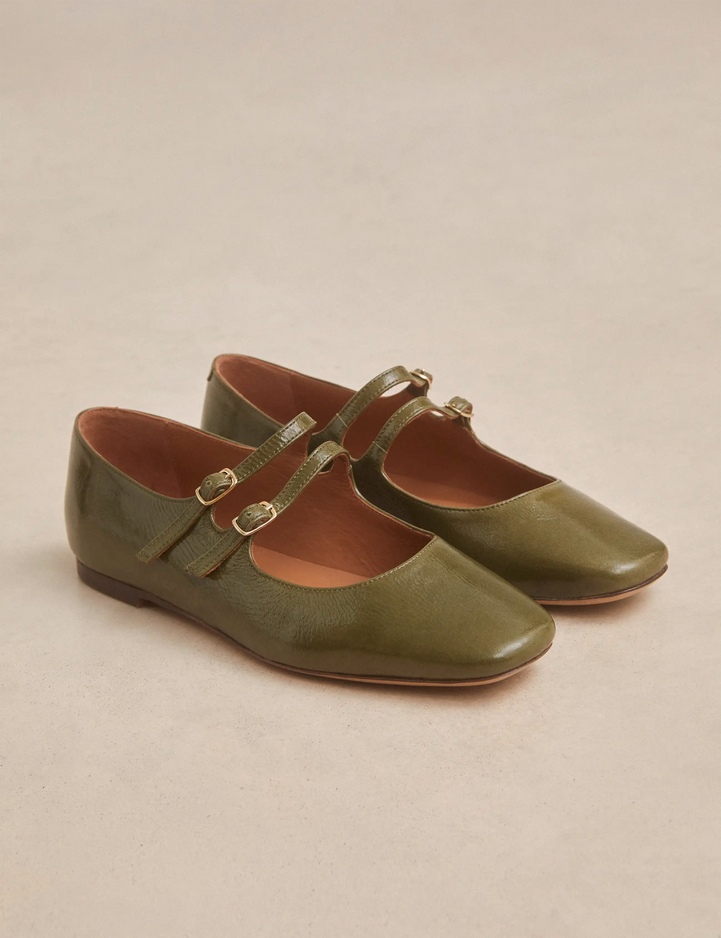 Babies Cuir Vernis Kaki - Numéro 128 - Rivecour