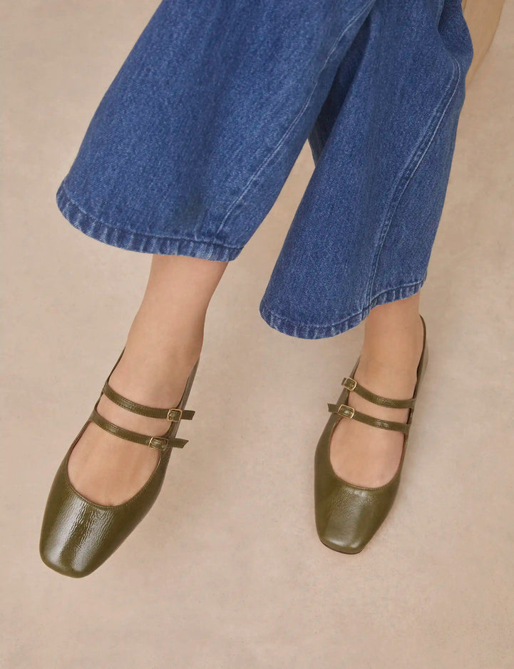 Babies Cuir Vernis Kaki - Numéro 128 - Rivecour