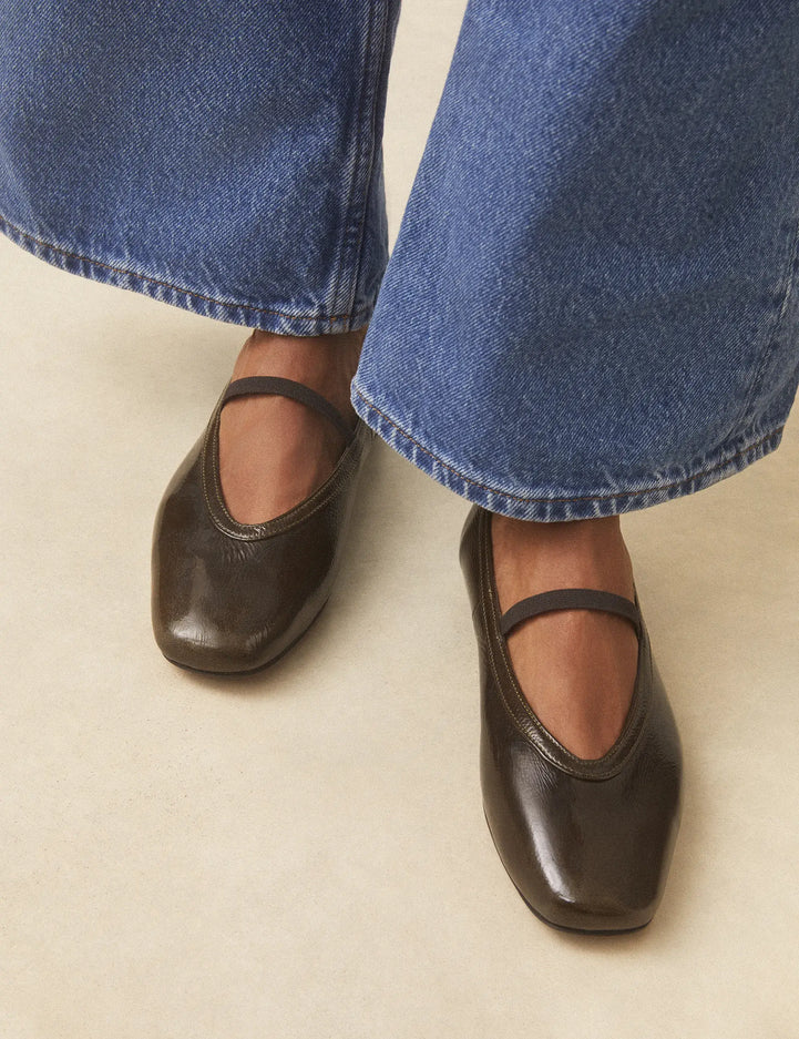 Ballerines Cuir Vernis Kaki - Numéro 136 - Rivecour