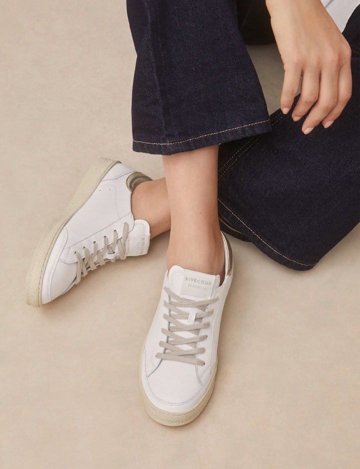 Sneakers Leather White / Gold - Numéro 14 - Rivecour