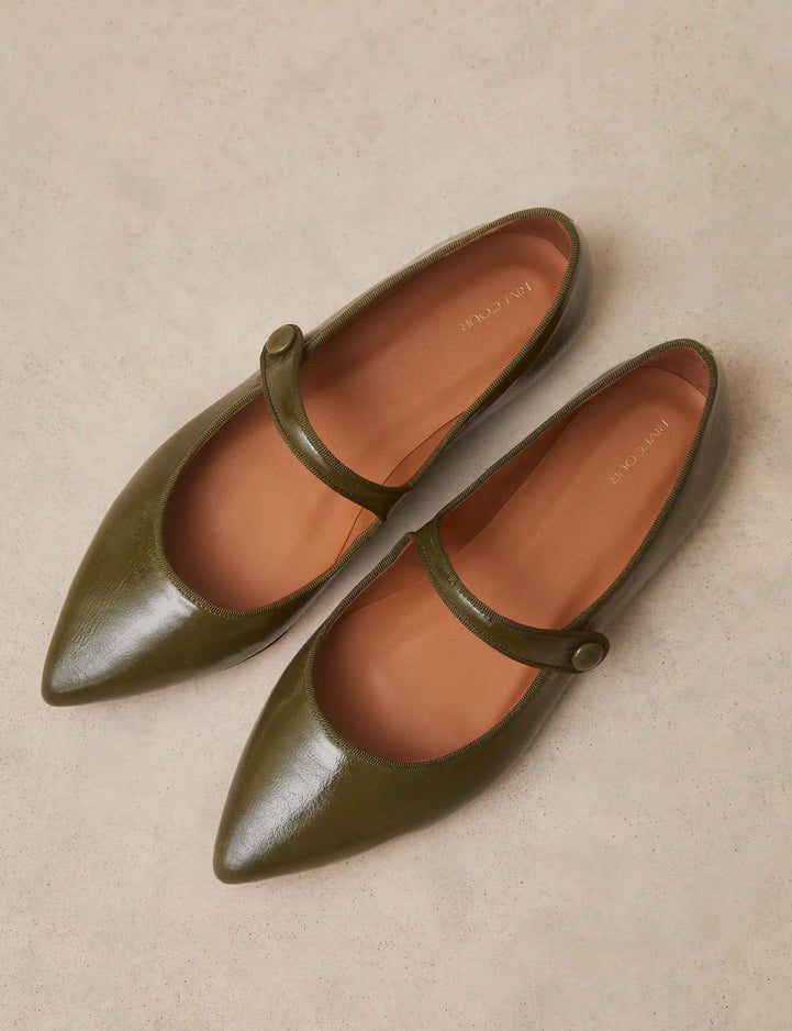 Ballerines Cuir Vernis Kaki - Numéro 144 - Rivecour