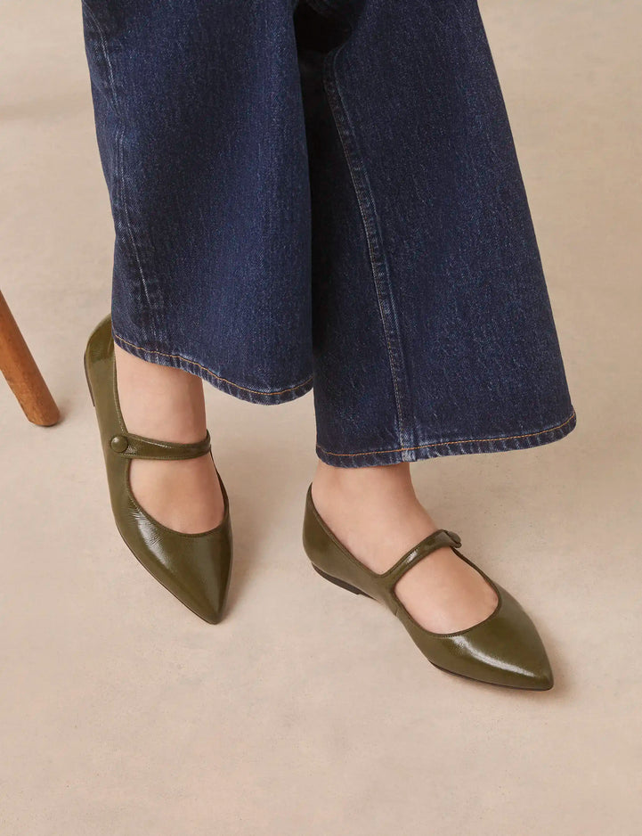 Ballerines Cuir Vernis Kaki - Numéro 144 - Rivecour