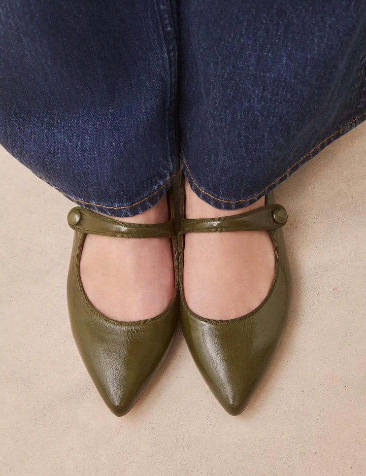 Ballerines Cuir Vernis Kaki - Numéro 144 - Rivecour