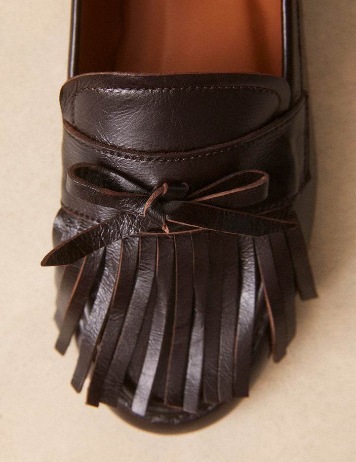 Mocassins Cuir Façon Vintage Marron Chocolat - Numéro 156 - Rivecour