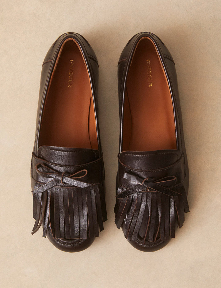 Mocassins Cuir Façon Vintage Marron Chocolat - Numéro 156 - Rivecour