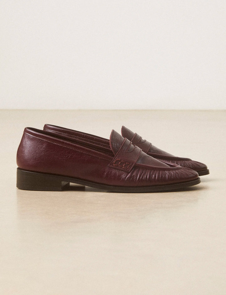 Mocassins Cuir Façon Vintage Bordeaux - Numéro 158 - Rivecour