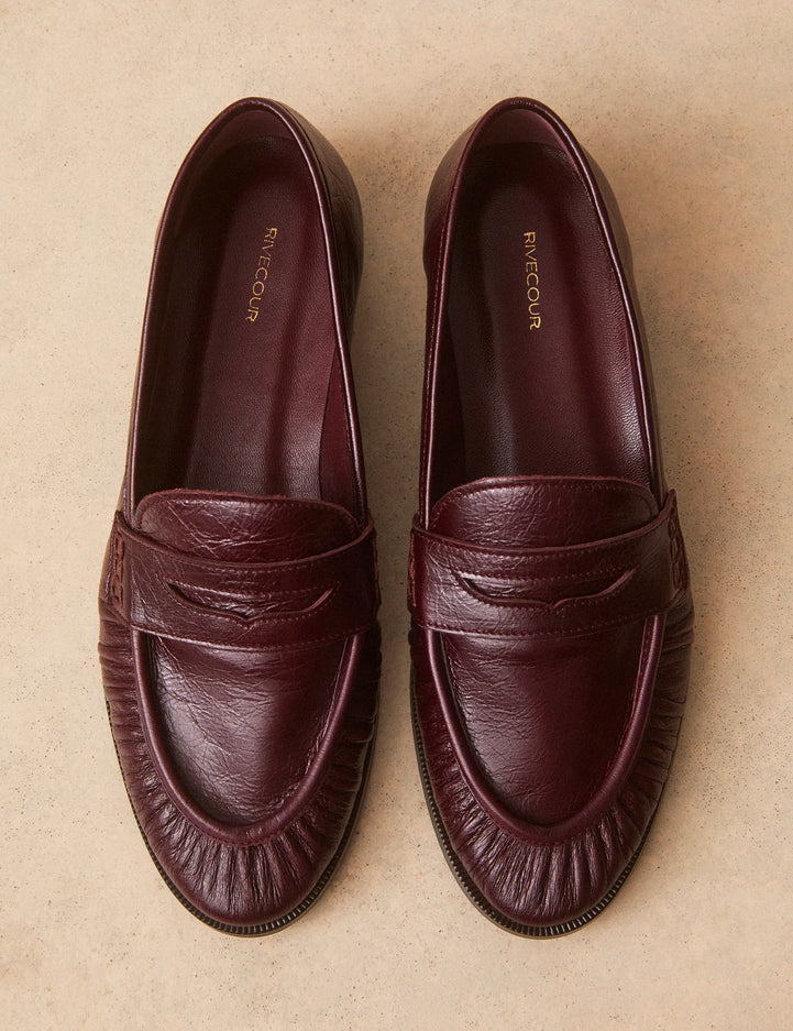 Mocassins Cuir Façon Vintage Bordeaux - Numéro 158 - Rivecour