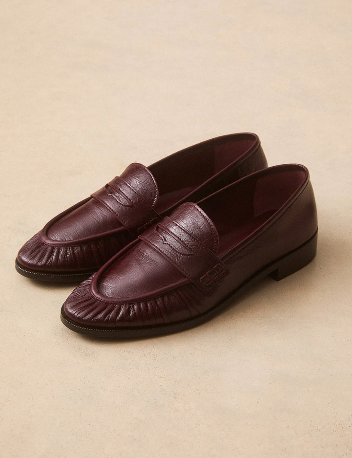 Mocassins Cuir Façon Vintage Bordeaux - Numéro 158 - Rivecour