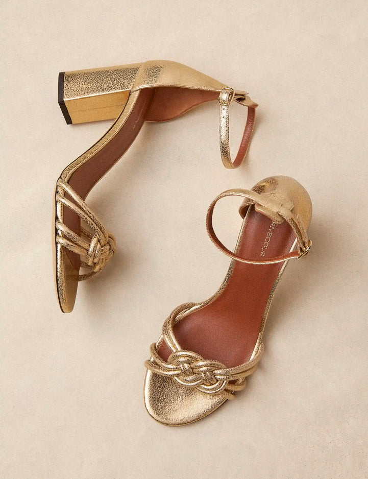 Sandales À Talons Cuir Craquelé Doré - Numéro 191 - Rivecour