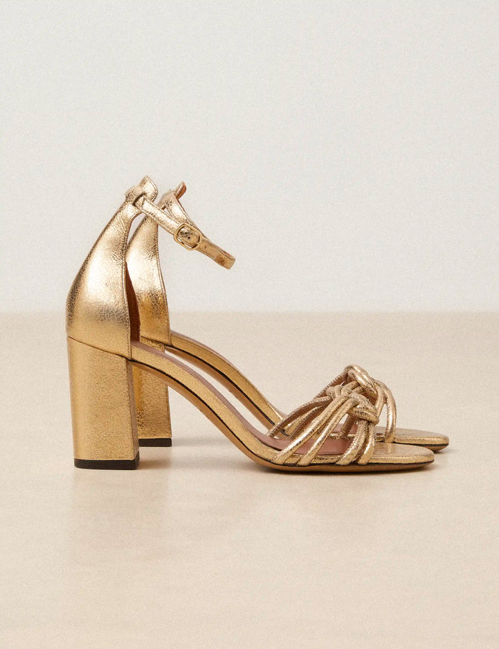 Sandales À Talons Cuir Craquelé Doré - Numéro 191 - Rivecour