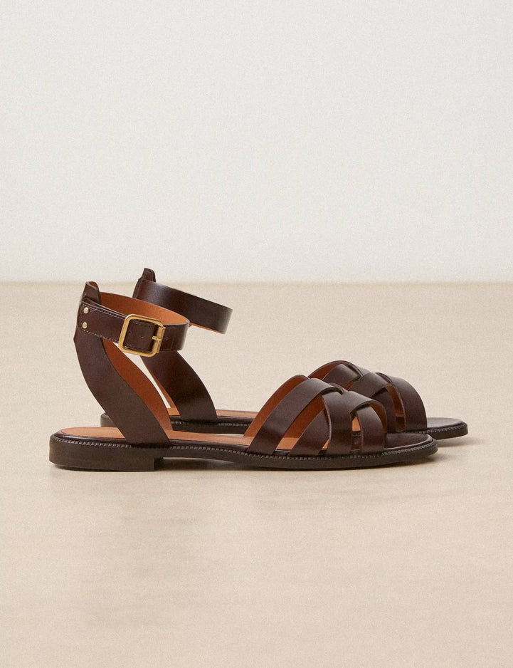 Flat Sandals Leather Brown Chocolate - Numéro 203 - Rivecour