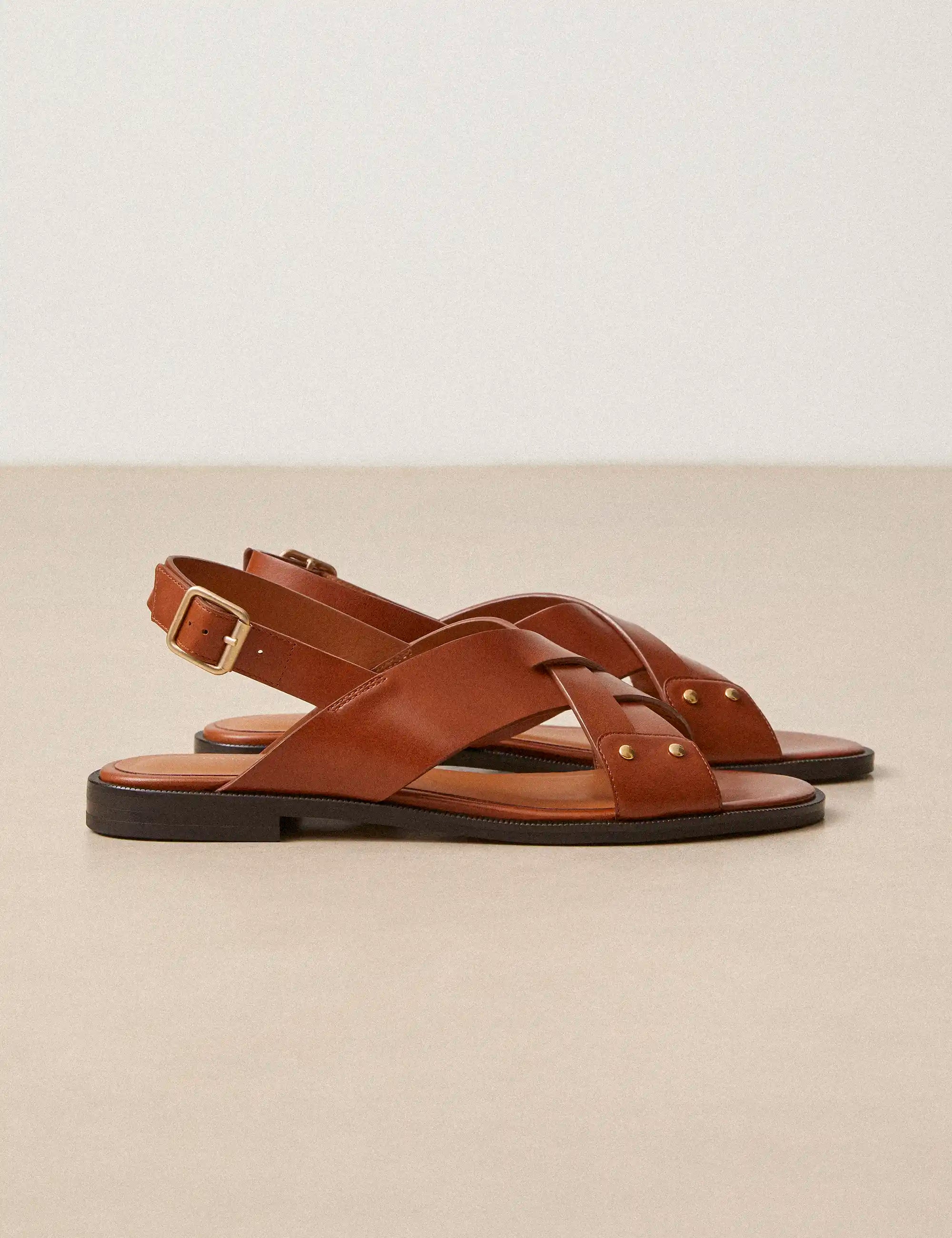 Sandales Plates Cuir Cognac - Numéro 204 - Rivecour