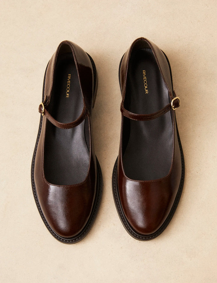Babies Cuir Vernis Marron Chocolat - Numéro 254 - Rivecour