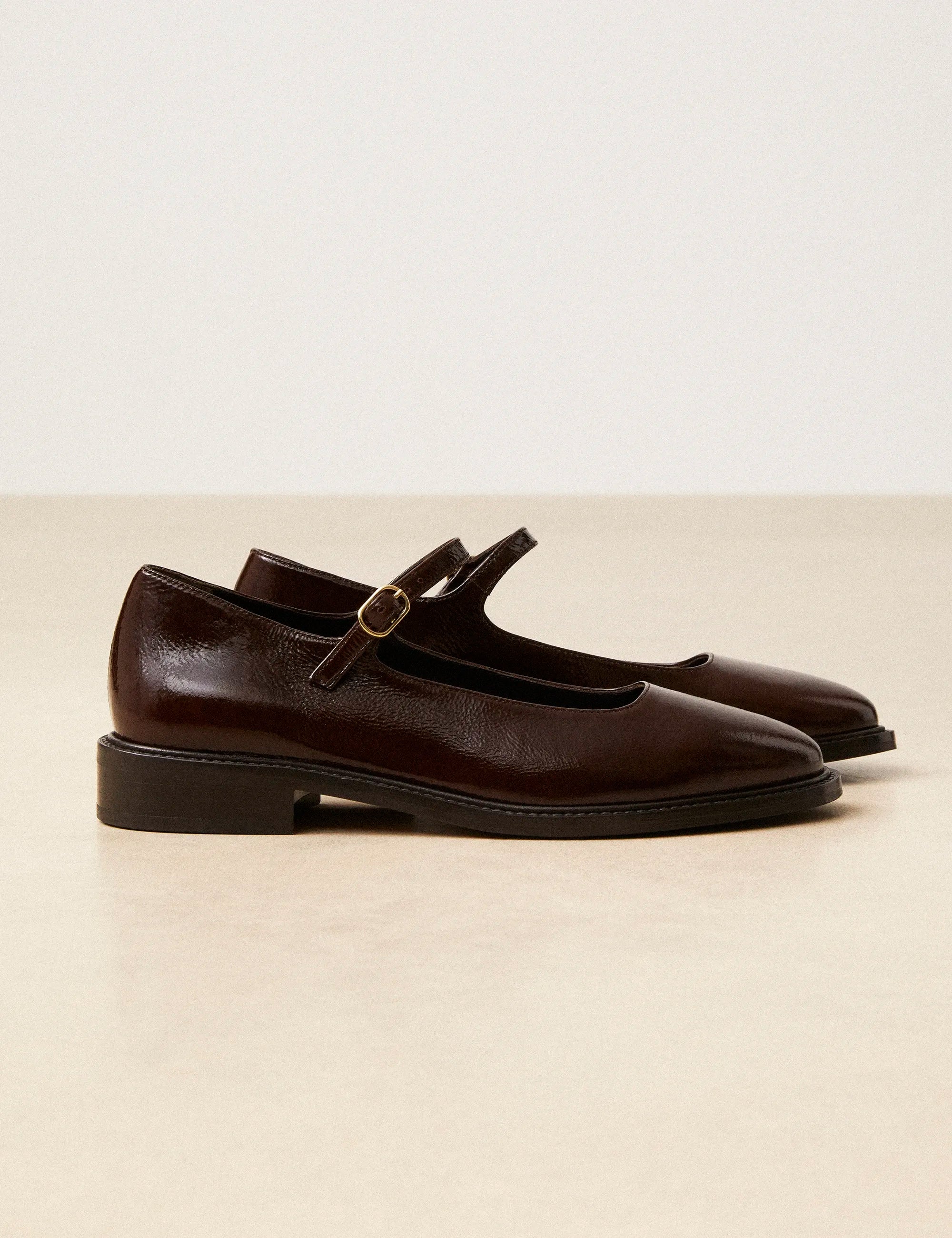 Babies Cuir Vernis Marron Chocolat - Numéro 254 - Rivecour