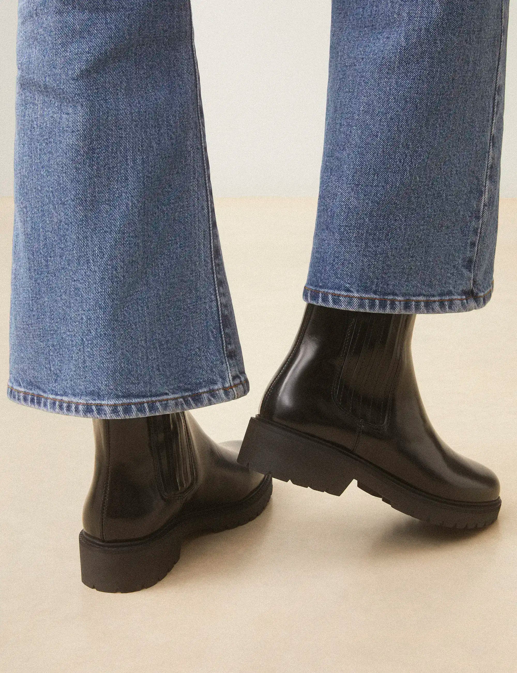Bottines Plates Cuir Glacé Noir - Numéro 305 - Rivecour