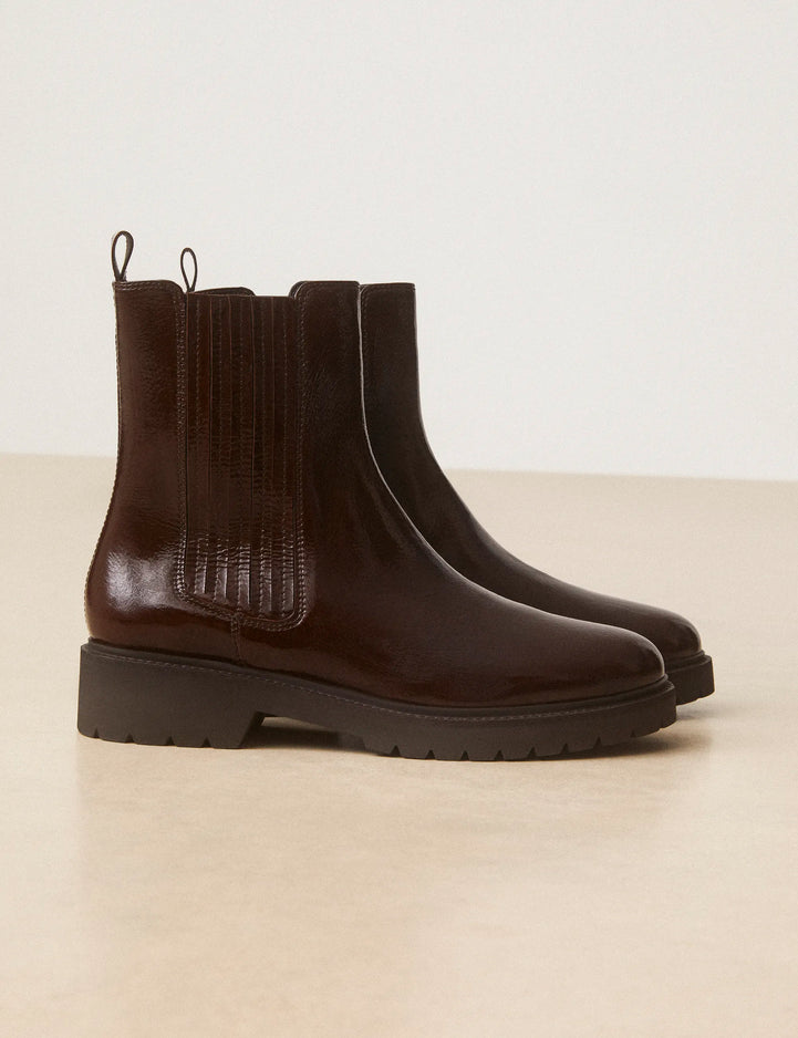 Bottines Plates Cuir Vernis Marron Chocolat - Numéro 305 - Rivecour
