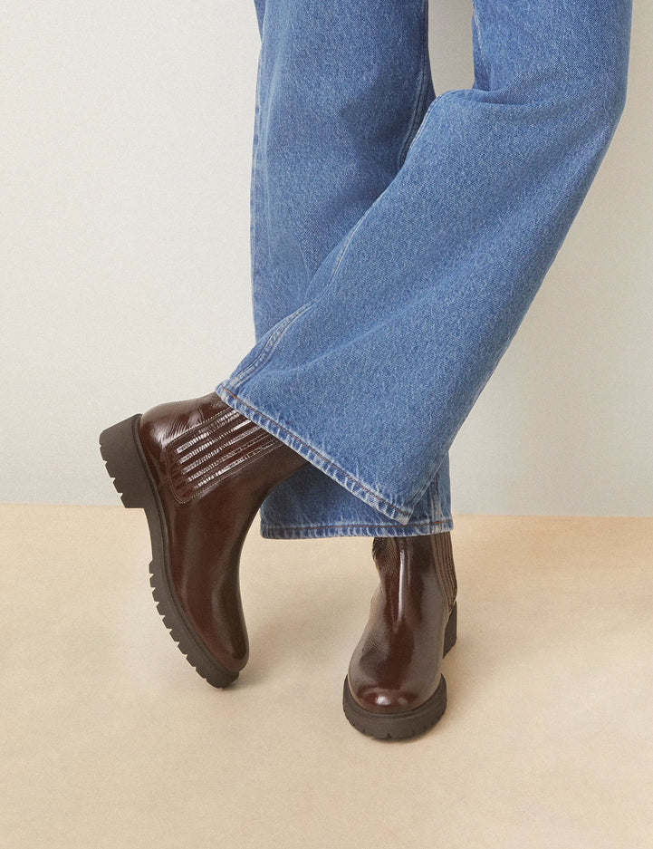 Bottines Plates Cuir Vernis Marron Chocolat - Numéro 305 - Rivecour