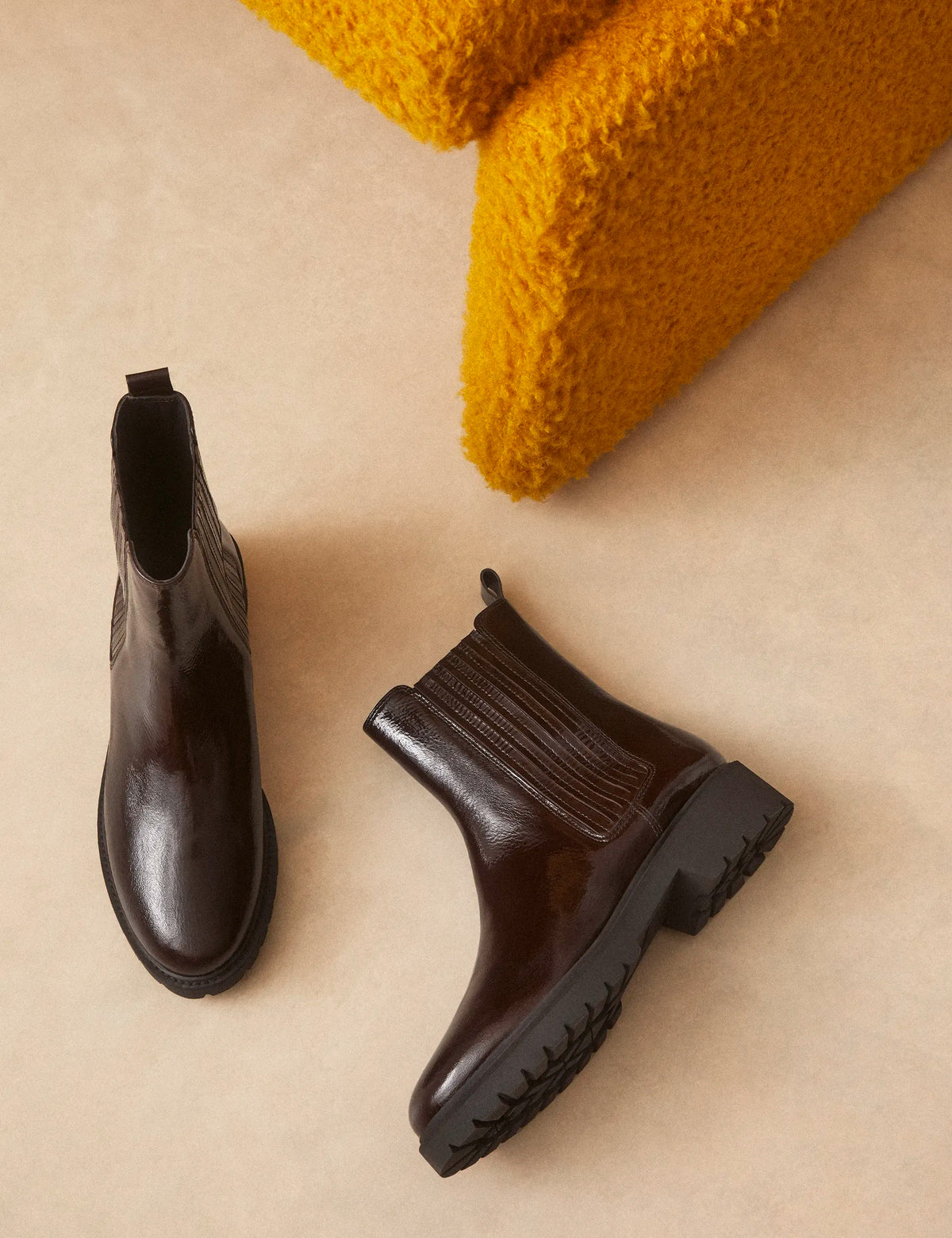 Bottines Plates Cuir Vernis Marron Chocolat - Numéro 305 - Rivecour