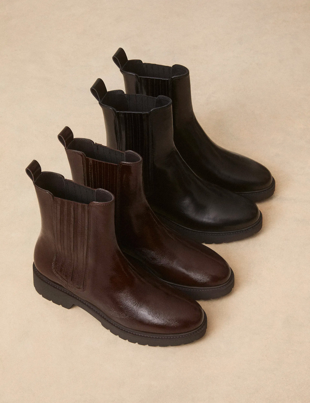 Bottines Plates Cuir Vernis Marron Chocolat - Numéro 305 - Rivecour