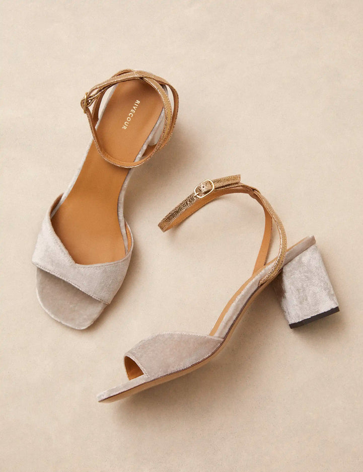Sandales à talons Velours Perle - Numéro 333 - Rivecour