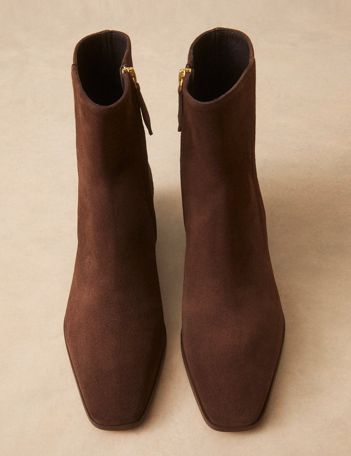 Bottines À Talons Suède Marron Chocolat - Numéro 406 - Rivecour