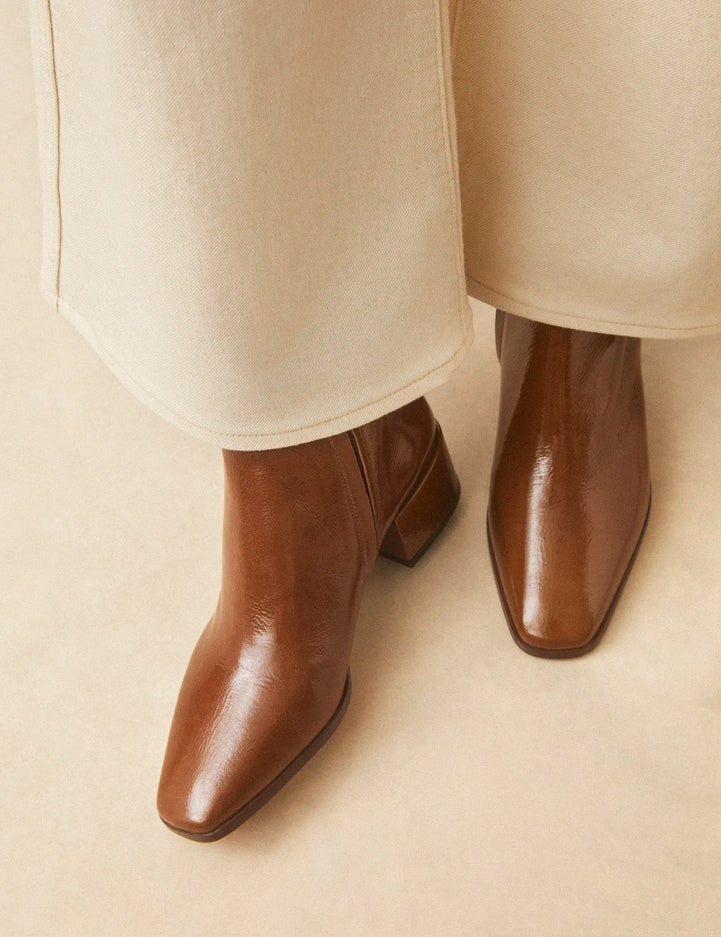 Bottines À Talons Cuir Vernis Brun - Numéro 406 - Rivecour