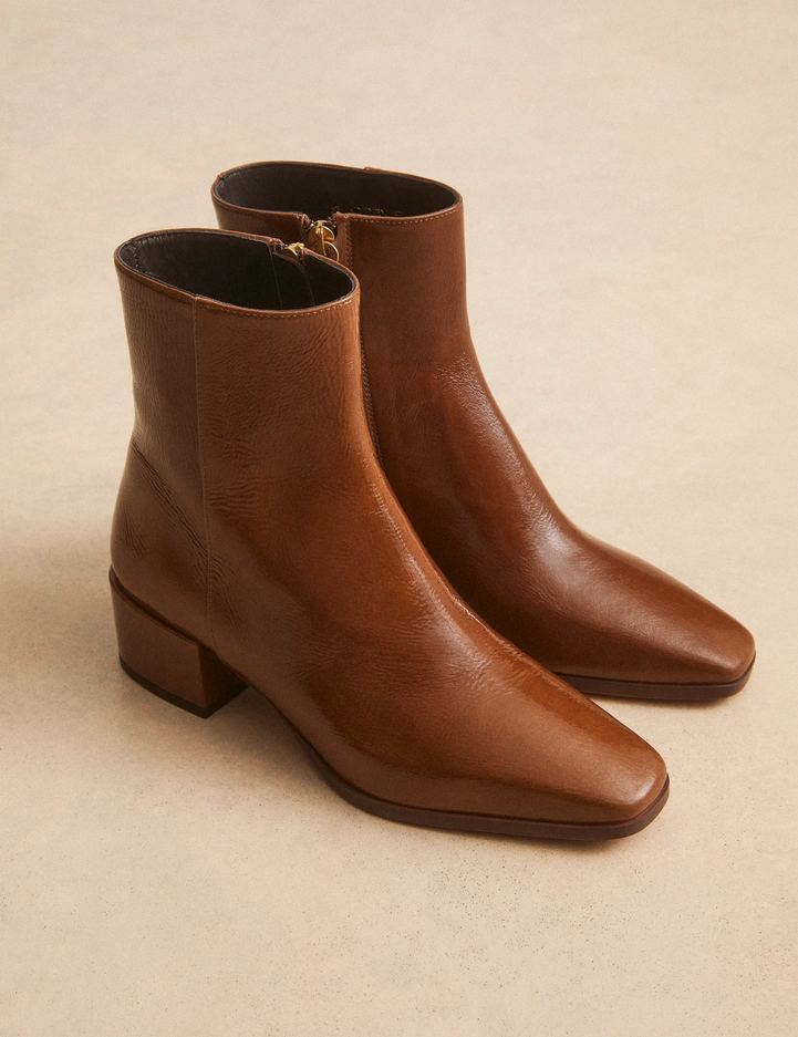 Bottines À Talons Cuir Vernis Brun - Numéro 406 - Rivecour