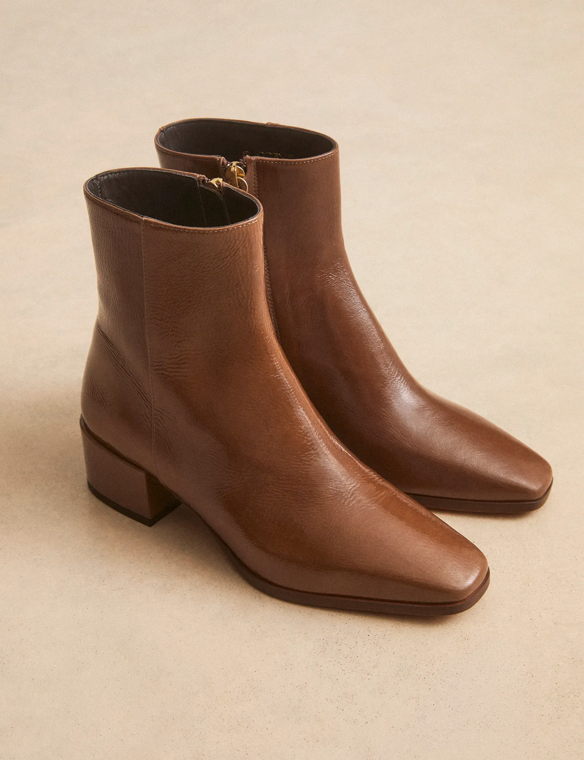 Bottines À Talons Cuir Vernis Brun - Numéro 406 - Rivecour