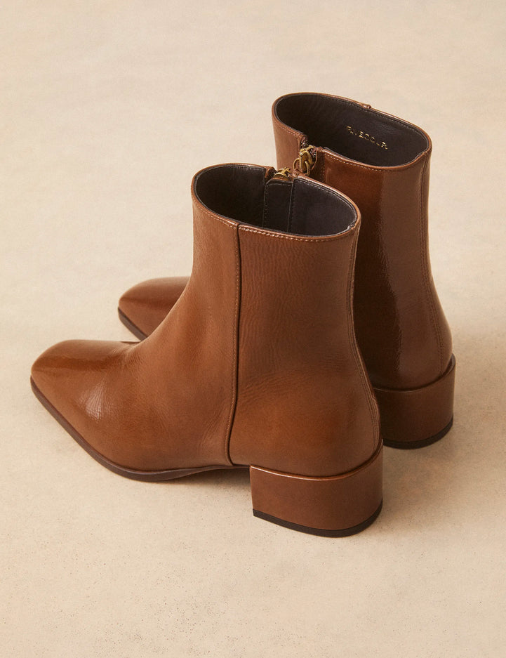 Bottines À Talons Cuir Vernis Brun - Numéro 406 - Rivecour