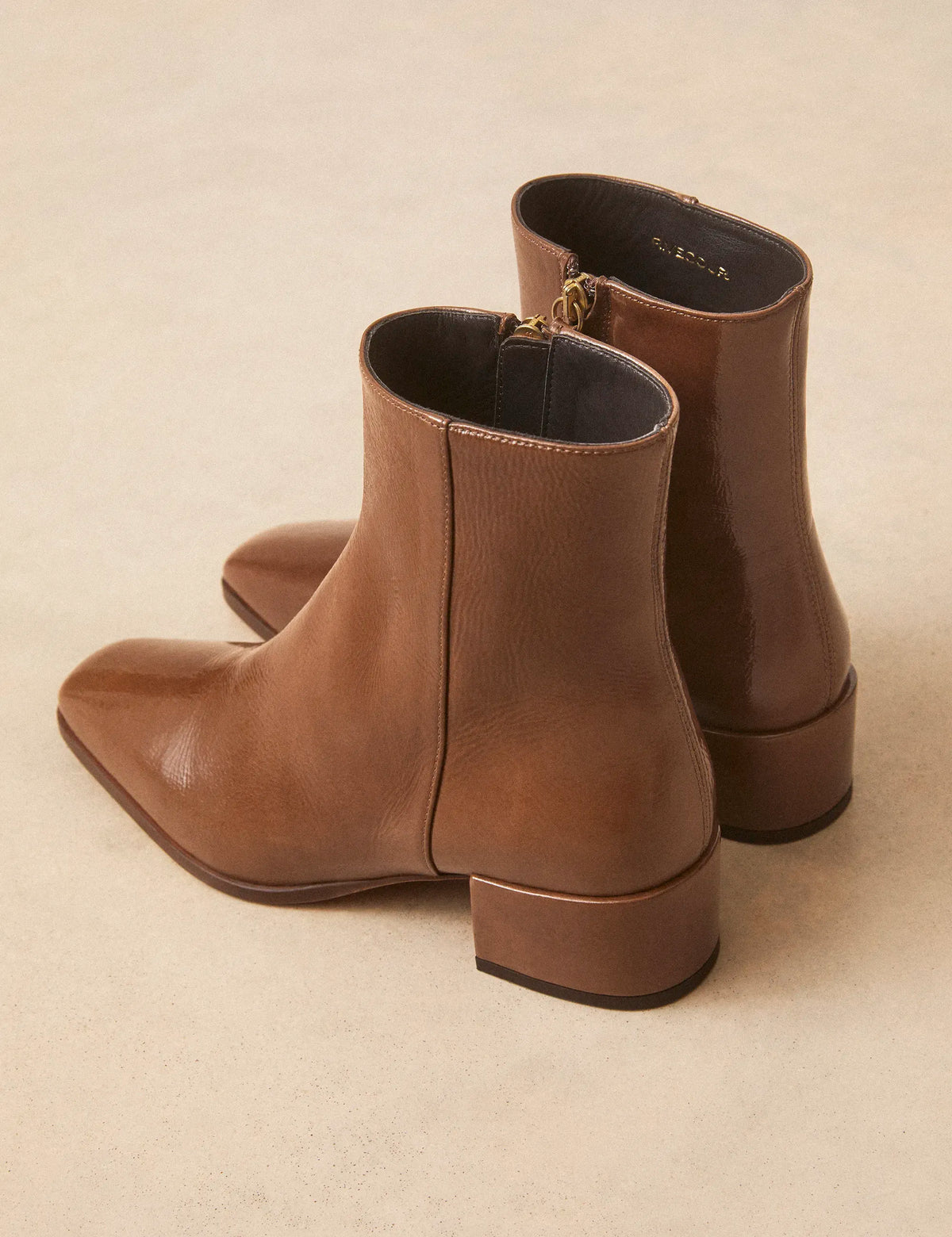 Bottines À Talons Cuir Vernis Brun - Numéro 406 - Rivecour