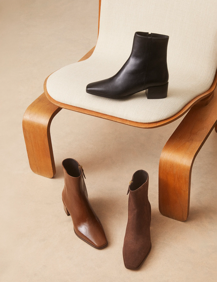 Bottines À Talons Cuir Vernis Brun - Numéro 406 - Rivecour
