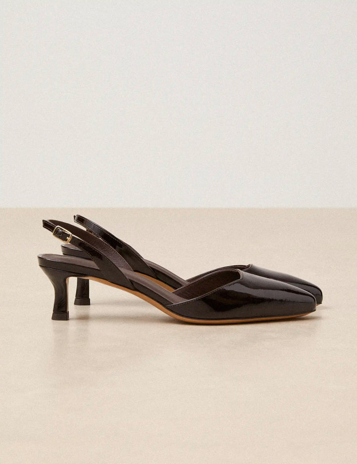 Slingbacks Cuir Vernis Marron Chocolat - Numéro 411 - Rivecour
