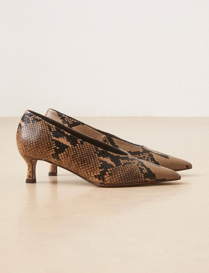 Escarpins Cuir Façon Python Brun - Numéro 413 - Rivecour