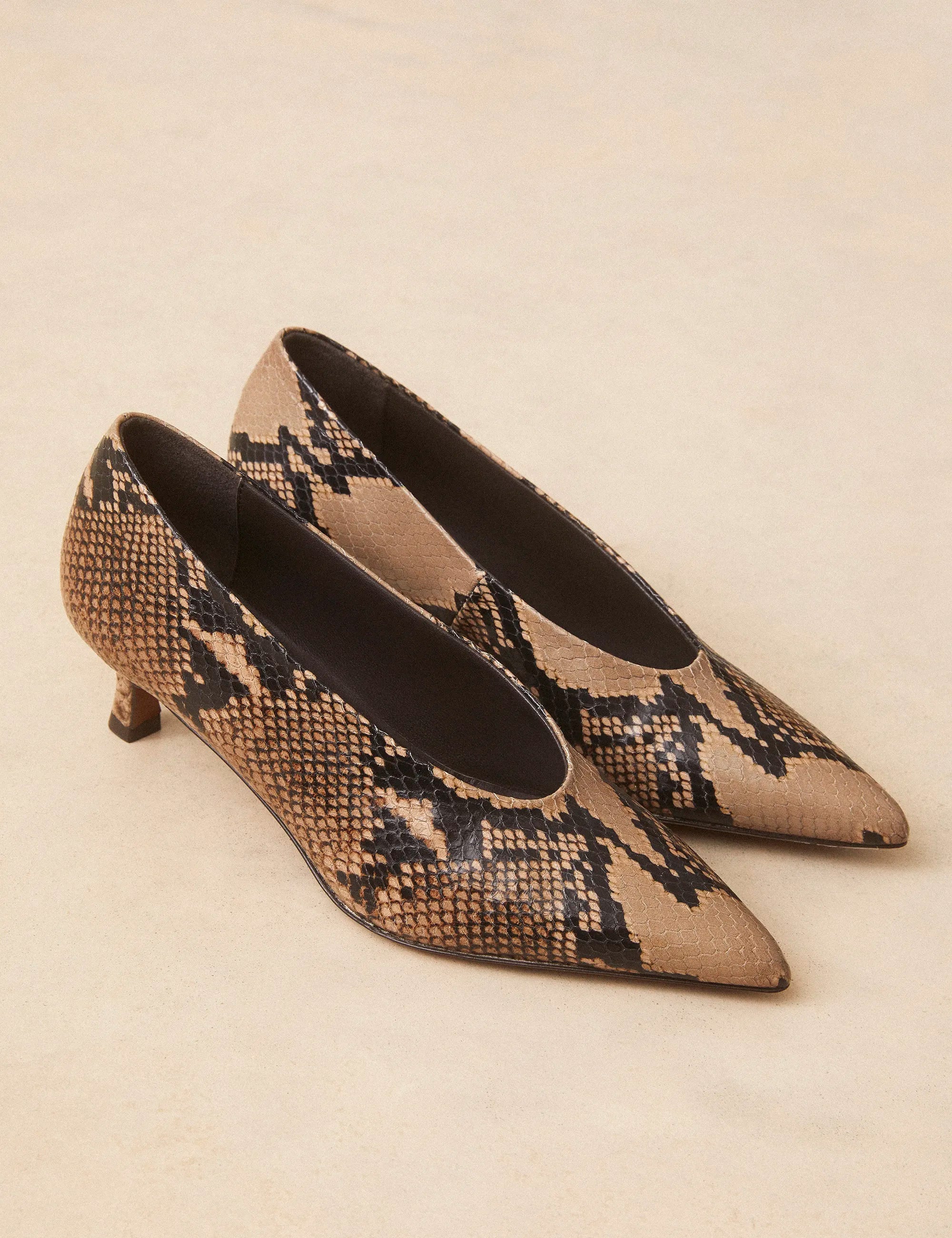 Escarpins Cuir Façon Python Brun - Numéro 413 - Rivecour
