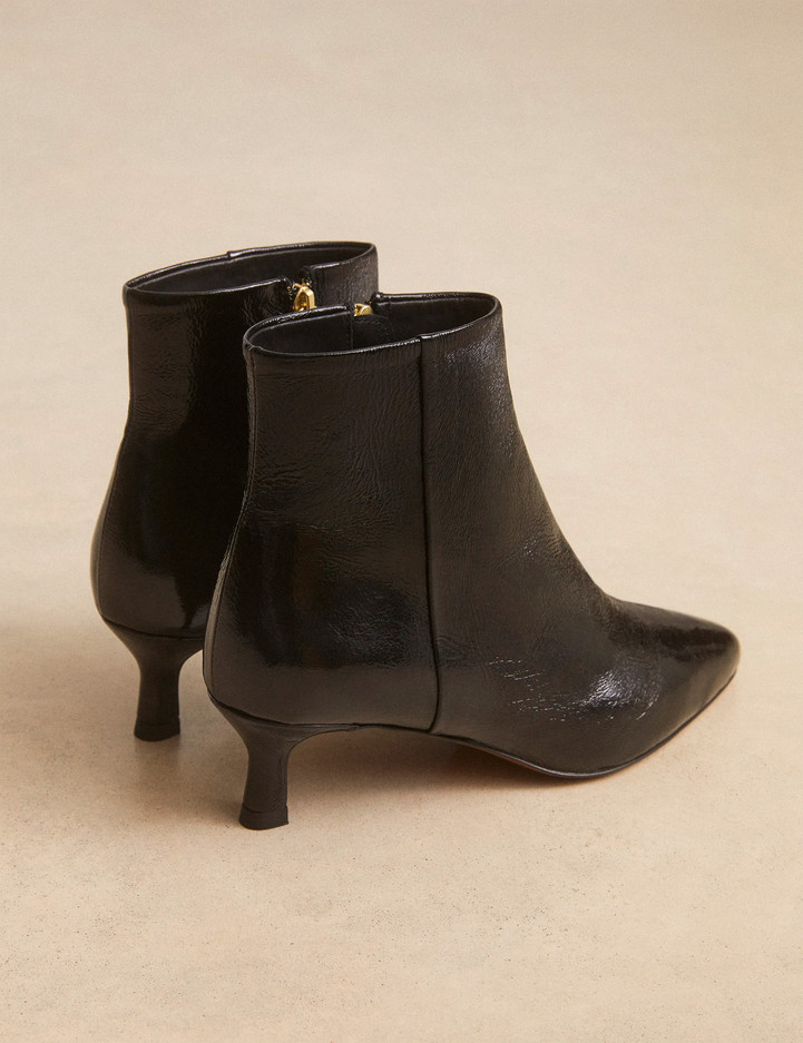 Bottines À Talons Cuir Vernis Noir - Numéro 421 - Rivecour