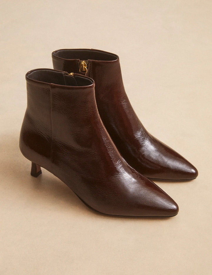 Bottines À Talons Cuir Vernis Marron Chocolat - Numéro 421 - Rivecour