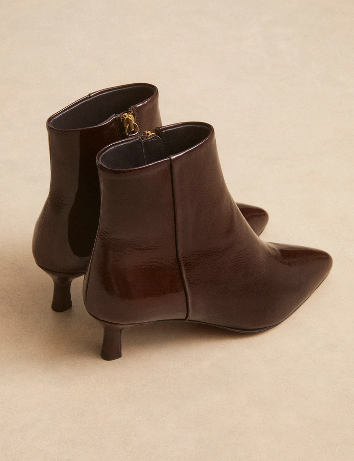 Bottines À Talons Cuir Vernis Marron Chocolat - Numéro 421 - Rivecour