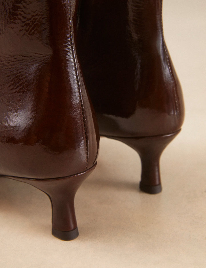 Bottines À Talons Cuir Vernis Marron Chocolat - Numéro 421 - Rivecour