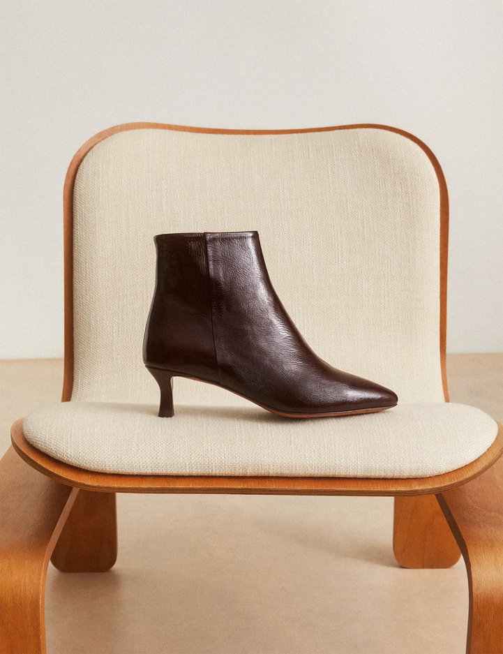 Bottines À Talons Cuir Vernis Marron Chocolat - Numéro 421 - Rivecour