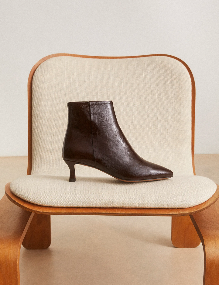 Bottines À Talons Cuir Vernis Marron Chocolat - Numéro 421 - Rivecour