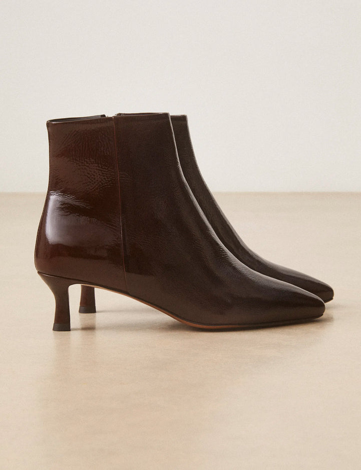 Bottines À Talons Cuir Vernis Marron Chocolat - Numéro 421 - Rivecour