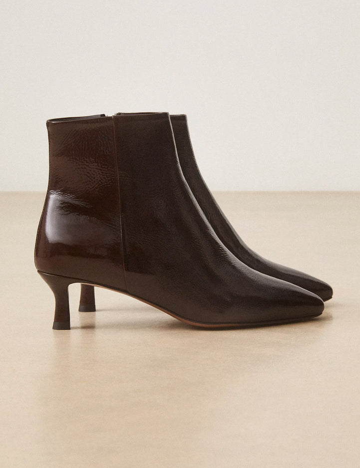 Bottines À Talons Cuir Vernis Marron Chocolat - Numéro 421 - Rivecour