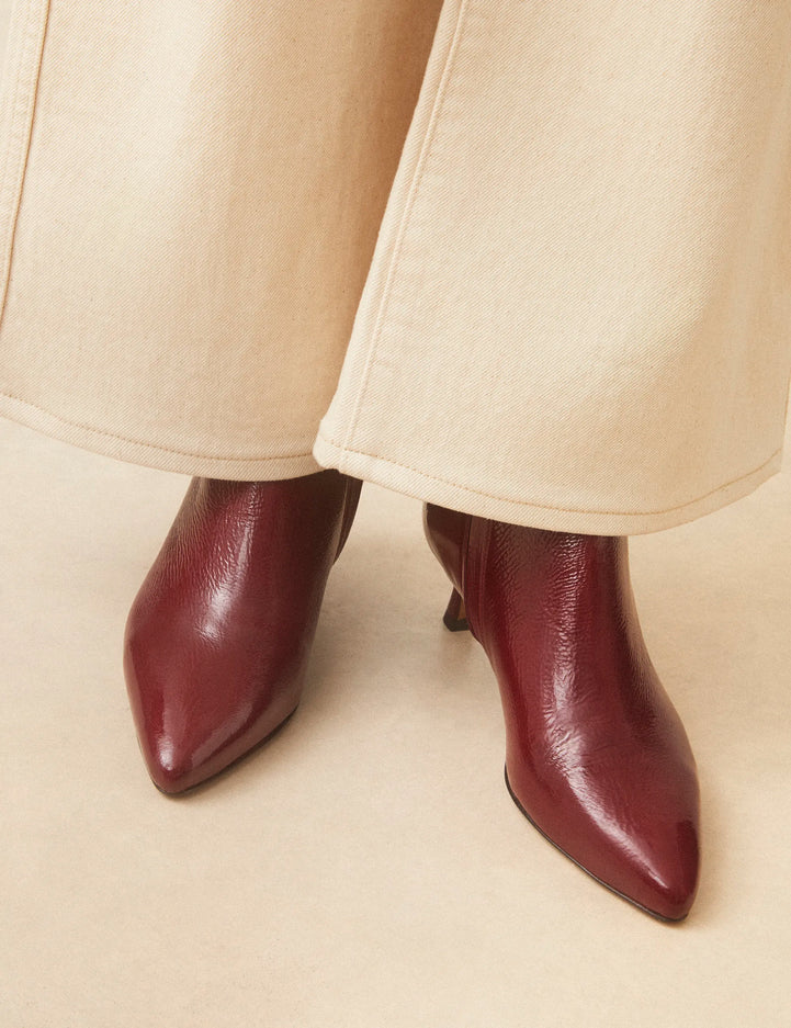 Bottines À Talons Cuir Vernis Bordeaux - Numéro 421 - Rivecour