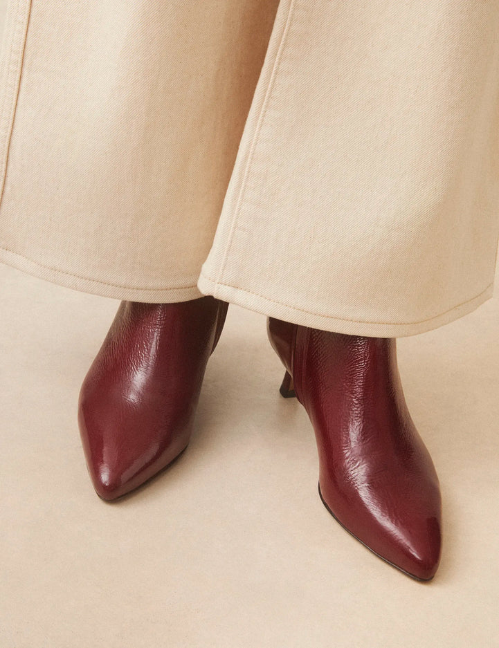 Bottines À Talons Cuir Vernis Bordeaux - Numéro 421 - Rivecour