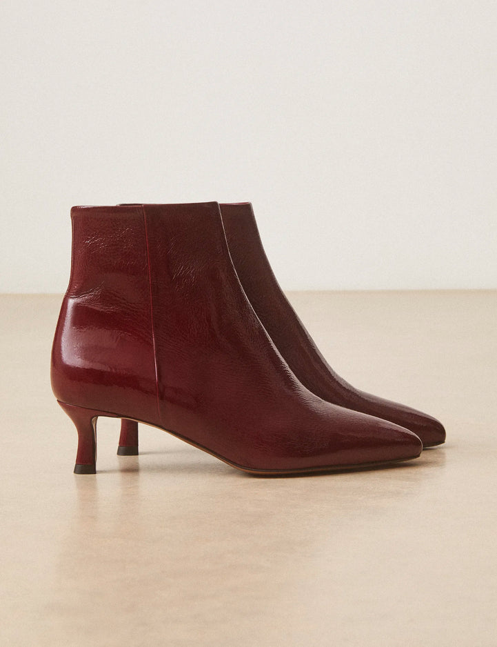 Bottines À Talons Cuir Vernis Bordeaux - Numéro 421 - Rivecour