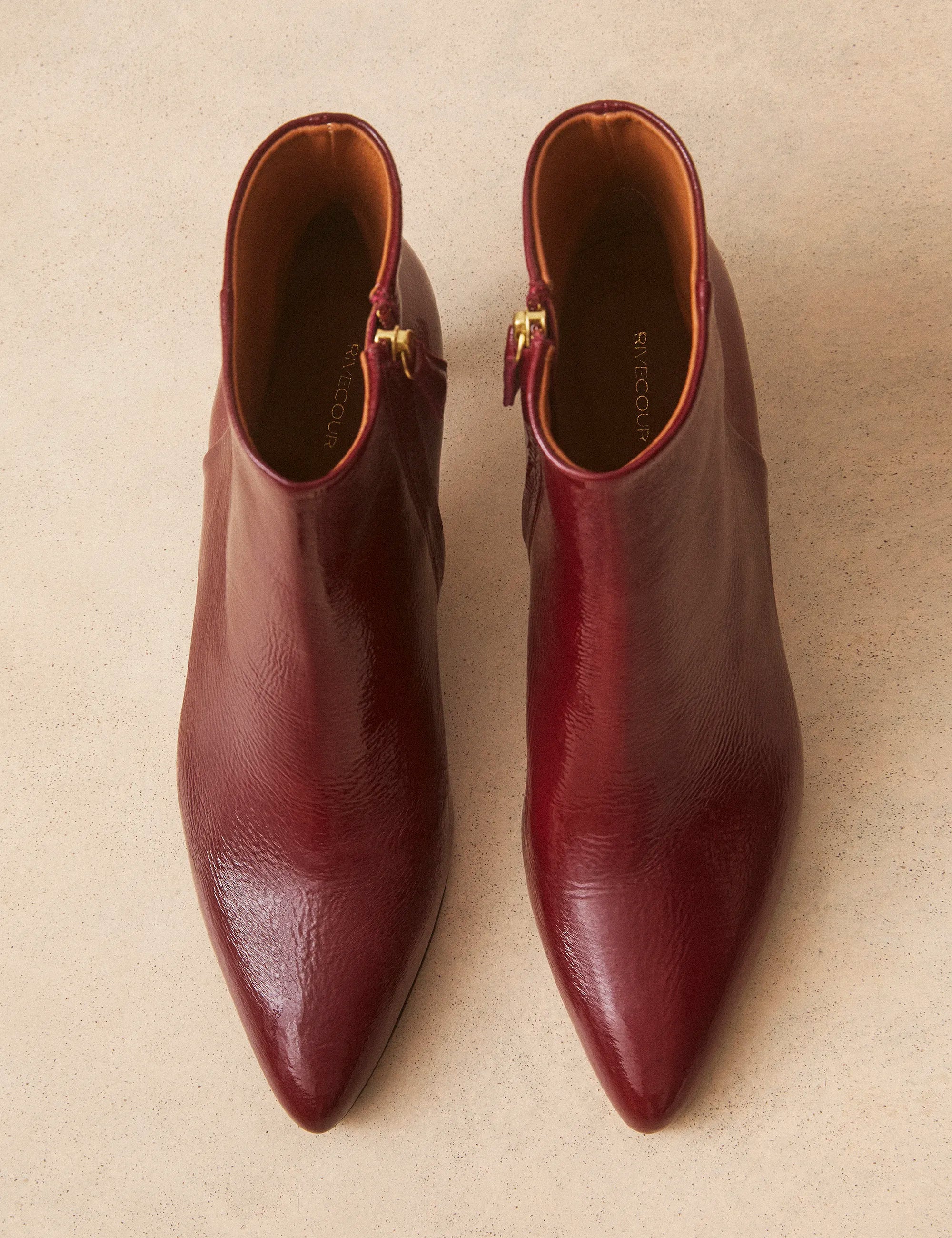 Bottines À Talons Cuir Vernis Bordeaux - Numéro 421 - Rivecour